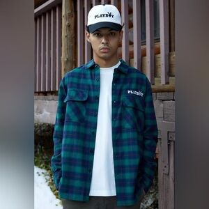 Playboy by PacSun Flannel Shirt Green Plaid Long Sleeve Button Down Men’s Medium